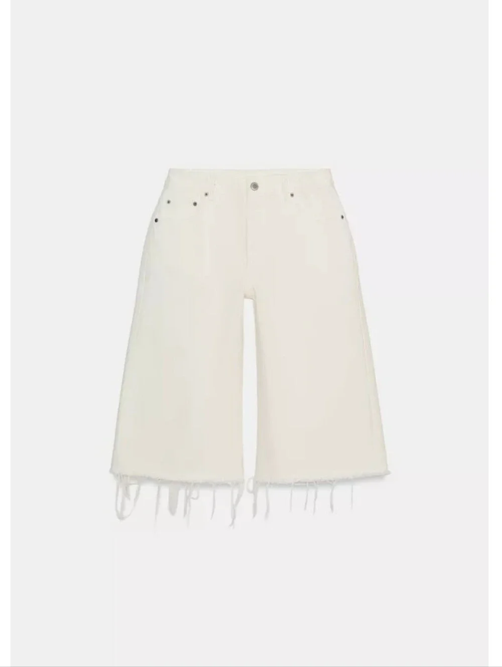 Zara Zw Collection Frayed-Hem Ecru White Denim Long Shorts Sz-6